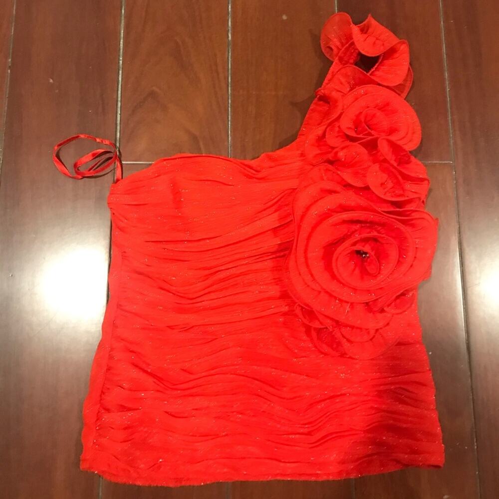 Entry One Shoulder Blouses Sketchy Fabric Top with Size Small